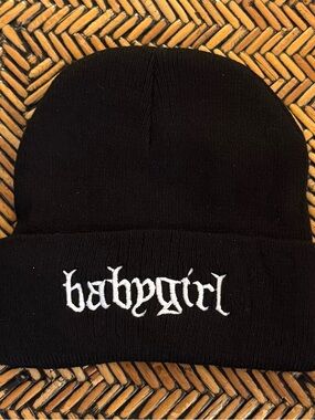 Babygirl Embroidered Black Kids Beanie Hat